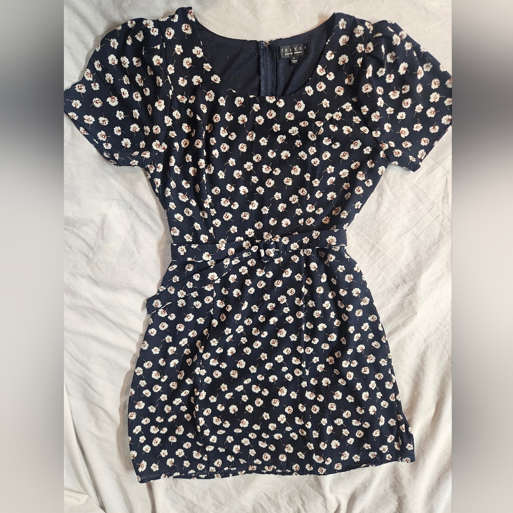 Trixxi Navy Belted Floral Mini Dress